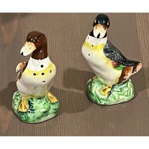 Vintage 3" Duck Salt & Pepper Shakers Ceramic Painted Cork Stopper Japan Made